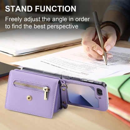 For Samsung Galaxy Z Flip6 / Flip7 FE POLA Love Buckle Multi-Card Slots Zipper Wallet Phone Case(Purple) - Galaxy Z Flip6 5G Cases by POLA | Online Shopping UK | buy2fix