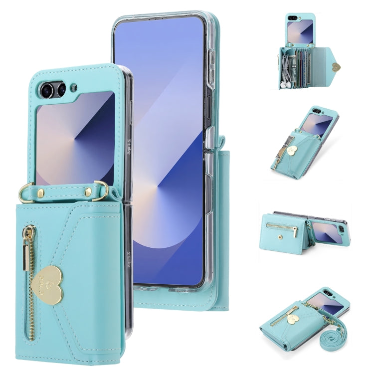 For Samsung Galaxy Z Flip6 / Flip7 FE POLA Love Buckle Multi-Card Slots Zipper Wallet Phone Case(Blue) - Galaxy Z Flip6 5G Cases by POLA | Online Shopping UK | buy2fix