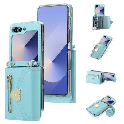 For Samsung Galaxy Z Flip6 / Flip7 FE POLA Love Buckle Multi-Card Slots Zipper Wallet Phone Case(Blue) - Galaxy Z Flip6 5G Cases by POLA | Online Shopping UK | buy2fix