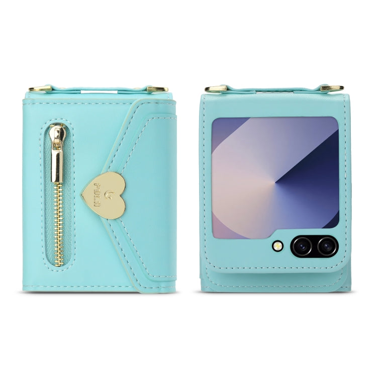 For Samsung Galaxy Z Flip6 / Flip7 FE POLA Love Buckle Multi-Card Slots Zipper Wallet Phone Case(Blue) - Galaxy Z Flip6 5G Cases by POLA | Online Shopping UK | buy2fix