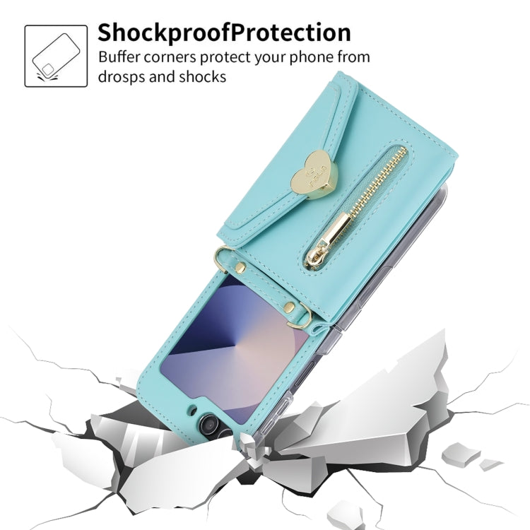 For Samsung Galaxy Z Flip6 / Flip7 FE POLA Love Buckle Multi-Card Slots Zipper Wallet Phone Case(Blue) - Galaxy Z Flip6 5G Cases by POLA | Online Shopping UK | buy2fix