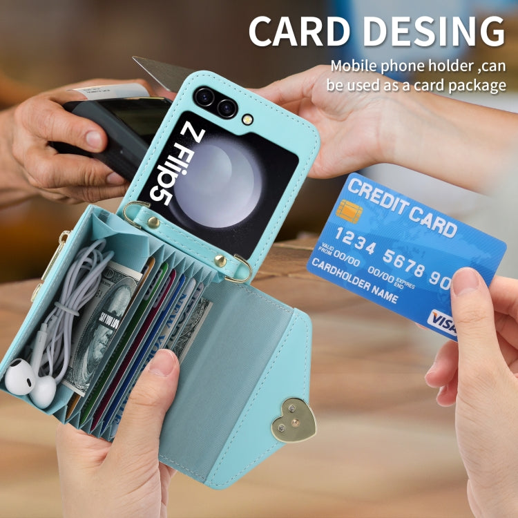 For Samsung Galaxy Z Flip6 / Flip7 FE POLA Love Buckle Multi-Card Slots Zipper Wallet Phone Case(Blue) - Galaxy Z Flip6 5G Cases by POLA | Online Shopping UK | buy2fix