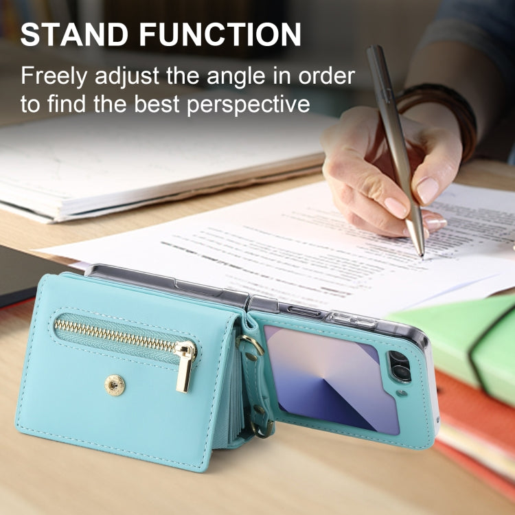 For Samsung Galaxy Z Flip6 / Flip7 FE POLA Love Buckle Multi-Card Slots Zipper Wallet Phone Case(Blue) - Galaxy Z Flip6 5G Cases by POLA | Online Shopping UK | buy2fix