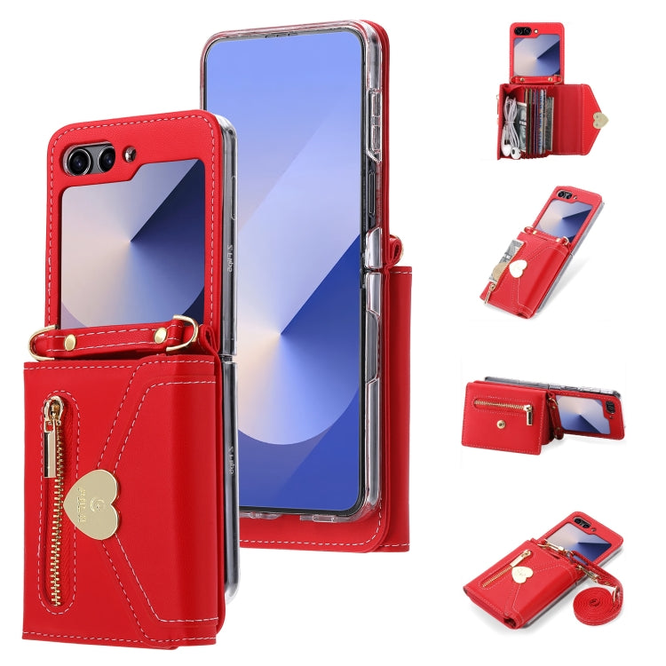 For Samsung Galaxy Z Flip6 / Flip7 FE POLA Love Buckle Multi-Card Slots Zipper Wallet Phone Case(Red) - Galaxy Z Flip6 5G Cases by POLA | Online Shopping UK | buy2fix