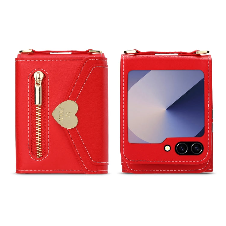 For Samsung Galaxy Z Flip6 / Flip7 FE POLA Love Buckle Multi-Card Slots Zipper Wallet Phone Case(Red) - Galaxy Z Flip6 5G Cases by POLA | Online Shopping UK | buy2fix