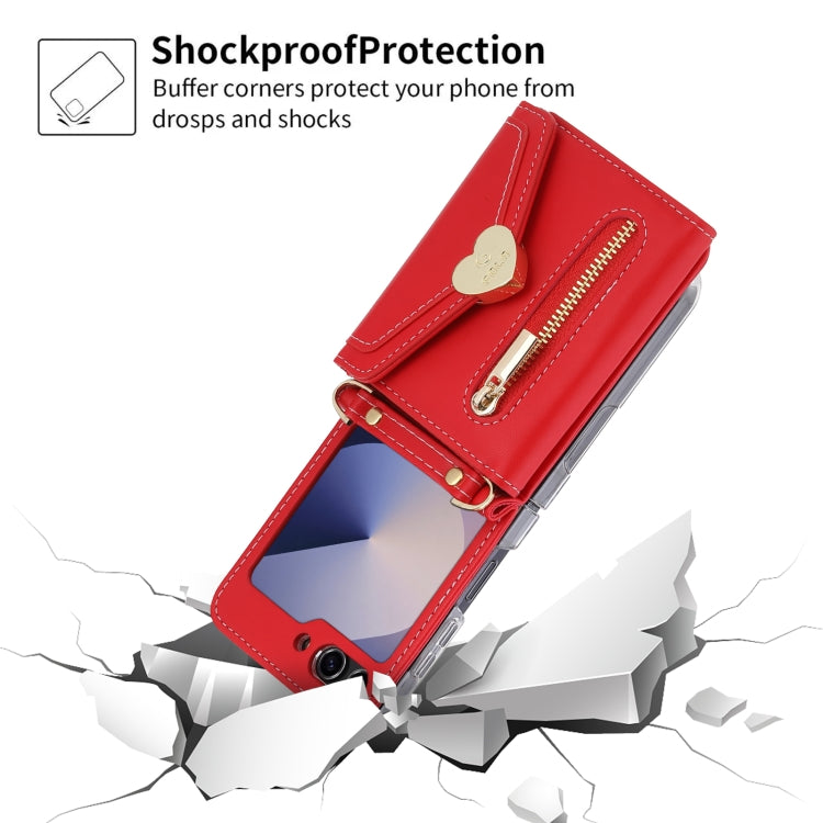 For Samsung Galaxy Z Flip6 / Flip7 FE POLA Love Buckle Multi-Card Slots Zipper Wallet Phone Case(Red) - Galaxy Z Flip6 5G Cases by POLA | Online Shopping UK | buy2fix