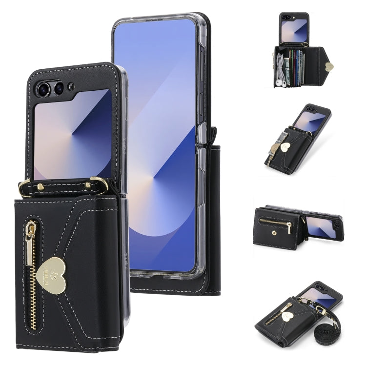 For Samsung Galaxy Z Flip6 / Flip7 FE POLA Love Buckle Multi-Card Slots Zipper Wallet Phone Case(Black) - Galaxy Z Flip6 5G Cases by POLA | Online Shopping UK | buy2fix