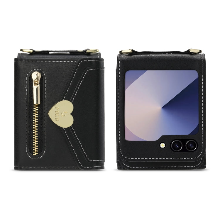 For Samsung Galaxy Z Flip6 / Flip7 FE POLA Love Buckle Multi-Card Slots Zipper Wallet Phone Case(Black) - Galaxy Z Flip6 5G Cases by POLA | Online Shopping UK | buy2fix