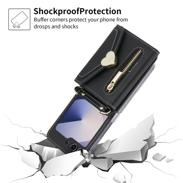 For Samsung Galaxy Z Flip6 / Flip7 FE POLA Love Buckle Multi-Card Slots Zipper Wallet Phone Case(Black) - Galaxy Z Flip6 5G Cases by POLA | Online Shopping UK | buy2fix
