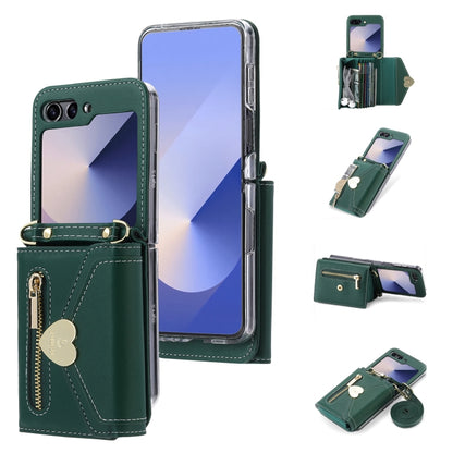 For Samsung Galaxy Z Flip6 / Flip7 FE POLA Love Buckle Multi-Card Slots Zipper Wallet Phone Case(Green) - Galaxy Z Flip6 5G Cases by POLA | Online Shopping UK | buy2fix
