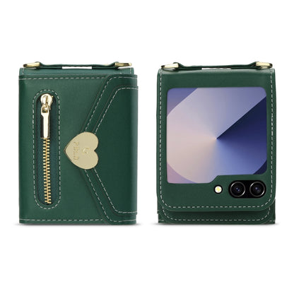 For Samsung Galaxy Z Flip6 / Flip7 FE POLA Love Buckle Multi-Card Slots Zipper Wallet Phone Case(Green) - Galaxy Z Flip6 5G Cases by POLA | Online Shopping UK | buy2fix