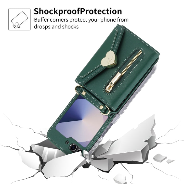 For Samsung Galaxy Z Flip6 / Flip7 FE POLA Love Buckle Multi-Card Slots Zipper Wallet Phone Case(Green) - Galaxy Z Flip6 5G Cases by POLA | Online Shopping UK | buy2fix