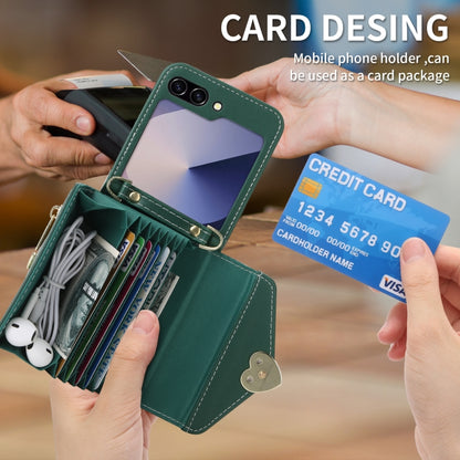 For Samsung Galaxy Z Flip6 / Flip7 FE POLA Love Buckle Multi-Card Slots Zipper Wallet Phone Case(Green) - Galaxy Z Flip6 5G Cases by POLA | Online Shopping UK | buy2fix