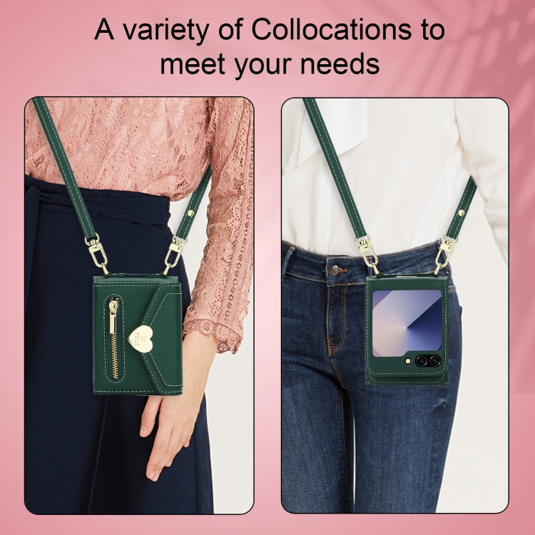 For Samsung Galaxy Z Flip6 / Flip7 FE POLA Love Buckle Multi-Card Slots Zipper Wallet Phone Case(Green) - Galaxy Z Flip6 5G Cases by POLA | Online Shopping UK | buy2fix