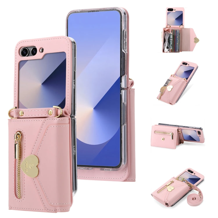 For Samsung Galaxy Z Flip6 / Flip7 FE POLA Love Buckle Multi-Card Slots Zipper Wallet Phone Case(Pink) - Galaxy Z Flip6 5G Cases by POLA | Online Shopping UK | buy2fix