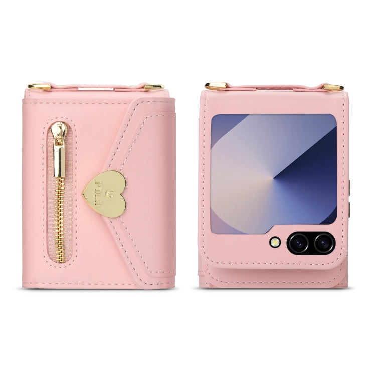 For Samsung Galaxy Z Flip6 / Flip7 FE POLA Love Buckle Multi-Card Slots Zipper Wallet Phone Case(Pink) - Galaxy Z Flip6 5G Cases by POLA | Online Shopping UK | buy2fix