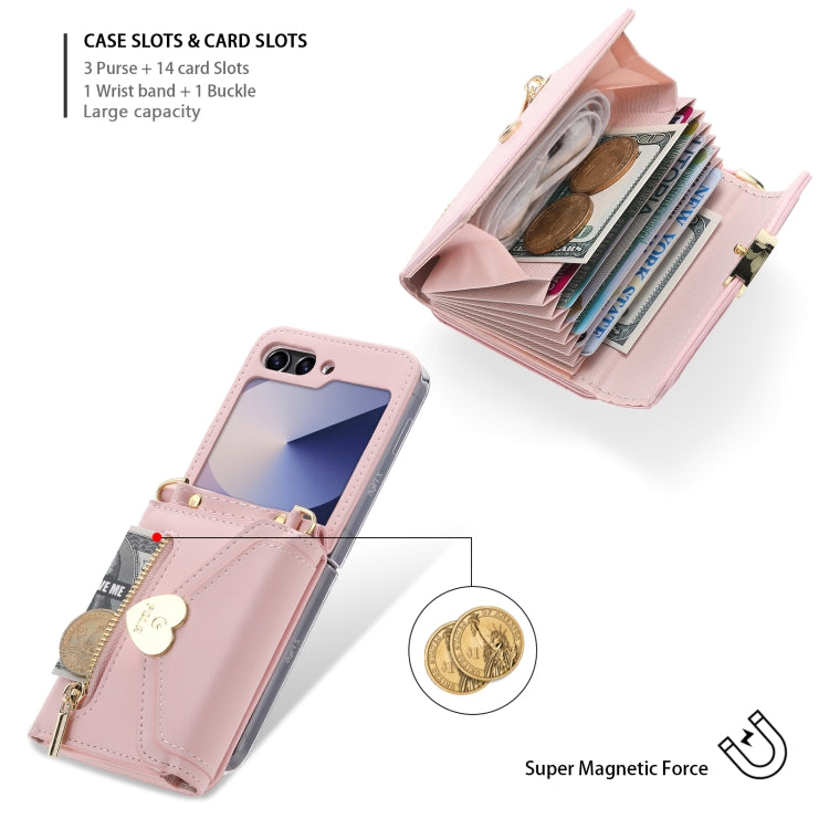 For Samsung Galaxy Z Flip6 / Flip7 FE POLA Love Buckle Multi-Card Slots Zipper Wallet Phone Case(Pink) - Galaxy Z Flip6 5G Cases by POLA | Online Shopping UK | buy2fix