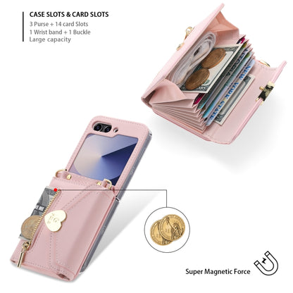 For Samsung Galaxy Z Flip6 / Flip7 FE POLA Love Buckle Multi-Card Slots Zipper Wallet Phone Case(Pink) - Galaxy Z Flip6 5G Cases by POLA | Online Shopping UK | buy2fix