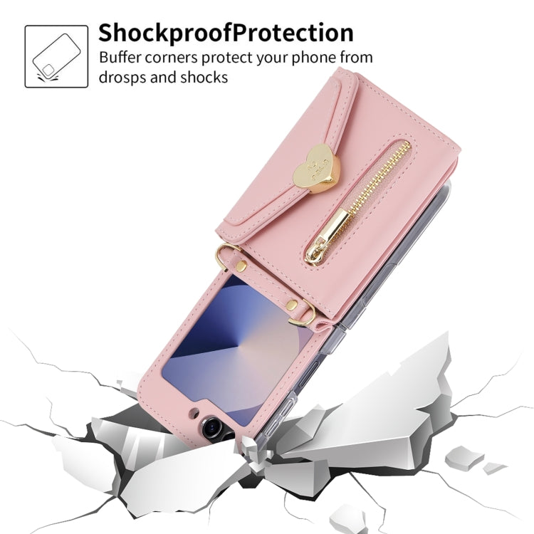For Samsung Galaxy Z Flip6 / Flip7 FE POLA Love Buckle Multi-Card Slots Zipper Wallet Phone Case(Pink) - Galaxy Z Flip6 5G Cases by POLA | Online Shopping UK | buy2fix
