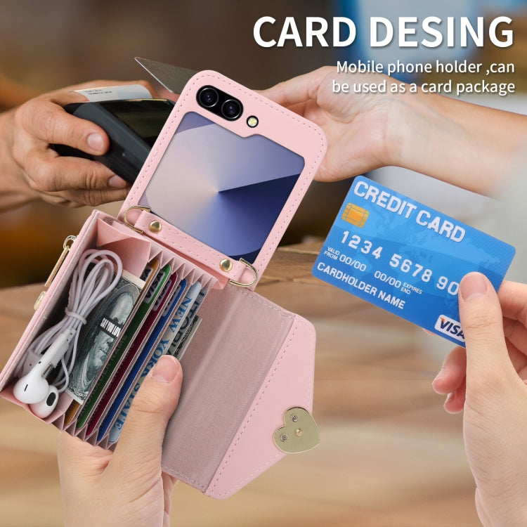 For Samsung Galaxy Z Flip6 / Flip7 FE POLA Love Buckle Multi-Card Slots Zipper Wallet Phone Case(Pink) - Galaxy Z Flip6 5G Cases by POLA | Online Shopping UK | buy2fix