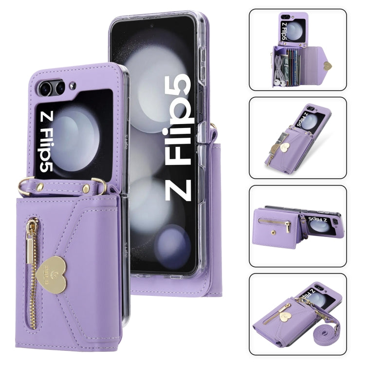 For Samsung Galaxy Z Flip5 POLA Love Buckle Multi-Card Slots Zipper Wallet Phone Case(Purple) - Galaxy Z Flip5 Cases by POLA | Online Shopping UK | buy2fix