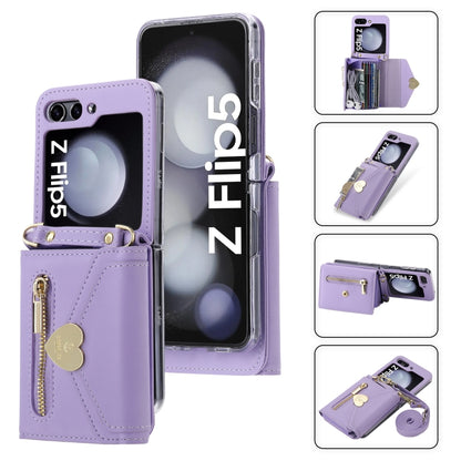 For Samsung Galaxy Z Flip5 POLA Love Buckle Multi-Card Slots Zipper Wallet Phone Case(Purple) - Galaxy Z Flip5 Cases by POLA | Online Shopping UK | buy2fix