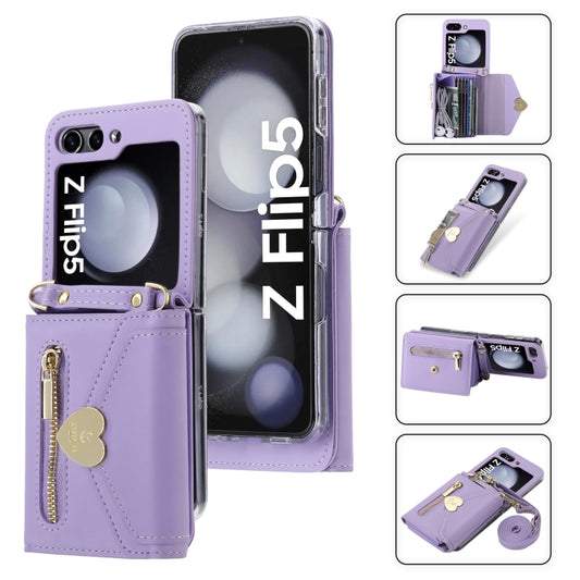 For Samsung Galaxy Z Flip5 POLA Love Buckle Multi-Card Slots Zipper Wallet Phone Case(Purple) - Galaxy Z Flip5 Cases by POLA | Online Shopping UK | buy2fix