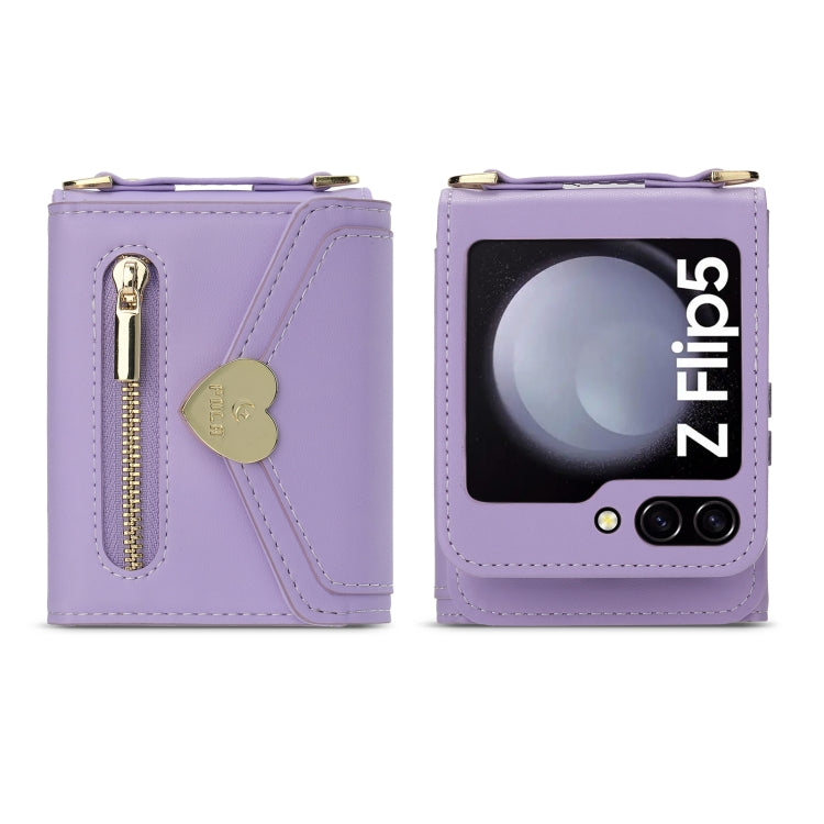 For Samsung Galaxy Z Flip5 POLA Love Buckle Multi-Card Slots Zipper Wallet Phone Case(Purple) - Galaxy Z Flip5 Cases by POLA | Online Shopping UK | buy2fix