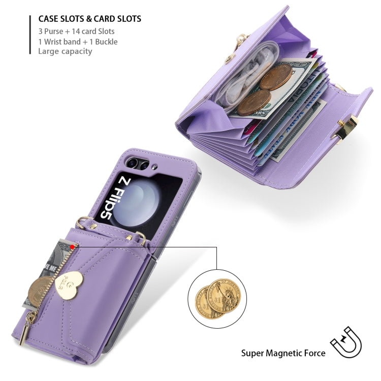 For Samsung Galaxy Z Flip5 POLA Love Buckle Multi-Card Slots Zipper Wallet Phone Case(Purple) - Galaxy Z Flip5 Cases by POLA | Online Shopping UK | buy2fix