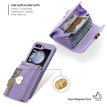 For Samsung Galaxy Z Flip5 POLA Love Buckle Multi-Card Slots Zipper Wallet Phone Case(Purple) - Galaxy Z Flip5 Cases by POLA | Online Shopping UK | buy2fix