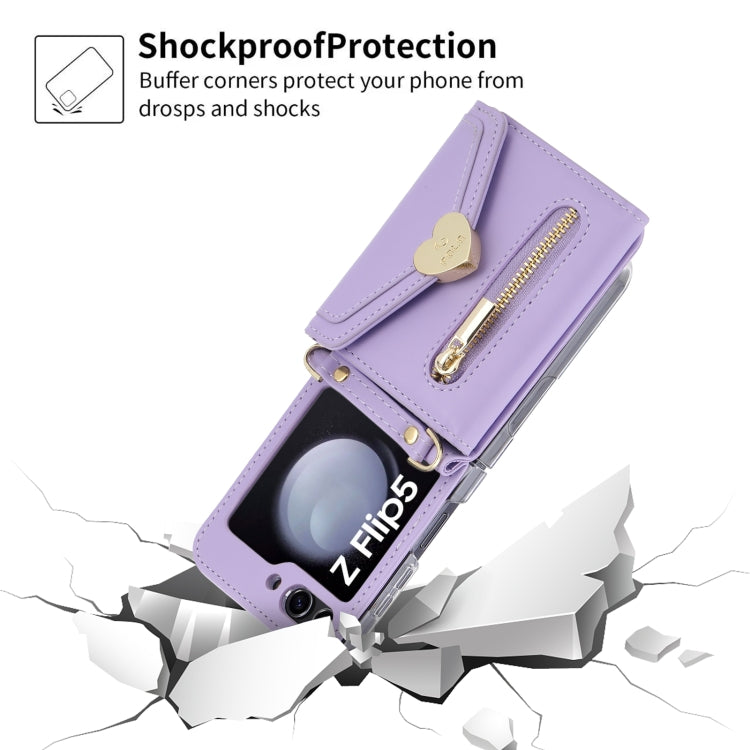 For Samsung Galaxy Z Flip5 POLA Love Buckle Multi-Card Slots Zipper Wallet Phone Case(Purple) - Galaxy Z Flip5 Cases by POLA | Online Shopping UK | buy2fix