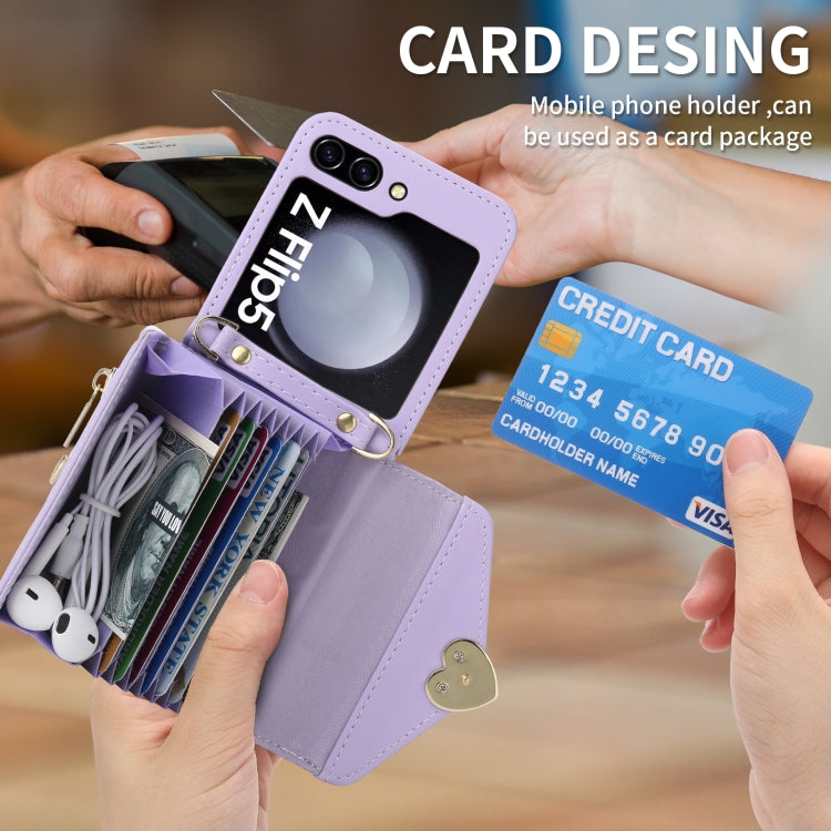 For Samsung Galaxy Z Flip5 POLA Love Buckle Multi-Card Slots Zipper Wallet Phone Case(Purple) - Galaxy Z Flip5 Cases by POLA | Online Shopping UK | buy2fix
