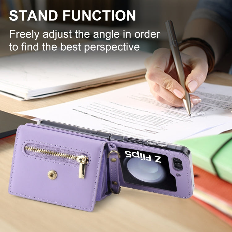For Samsung Galaxy Z Flip5 POLA Love Buckle Multi-Card Slots Zipper Wallet Phone Case(Purple) - Galaxy Z Flip5 Cases by POLA | Online Shopping UK | buy2fix