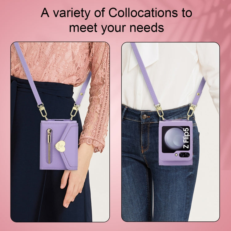 For Samsung Galaxy Z Flip5 POLA Love Buckle Multi-Card Slots Zipper Wallet Phone Case(Purple) - Galaxy Z Flip5 Cases by POLA | Online Shopping UK | buy2fix