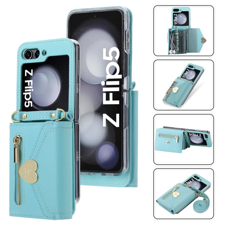 For Samsung Galaxy Z Flip5 POLA Love Buckle Multi-Card Slots Zipper Wallet Phone Case(Blue) - Galaxy Z Flip5 Cases by POLA | Online Shopping UK | buy2fix