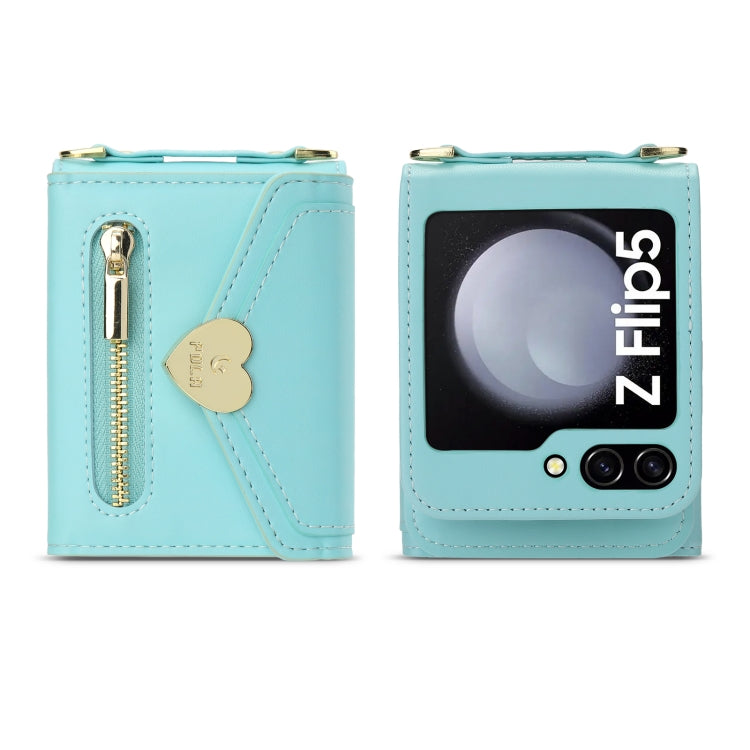 For Samsung Galaxy Z Flip5 POLA Love Buckle Multi-Card Slots Zipper Wallet Phone Case(Blue) - Galaxy Z Flip5 Cases by POLA | Online Shopping UK | buy2fix