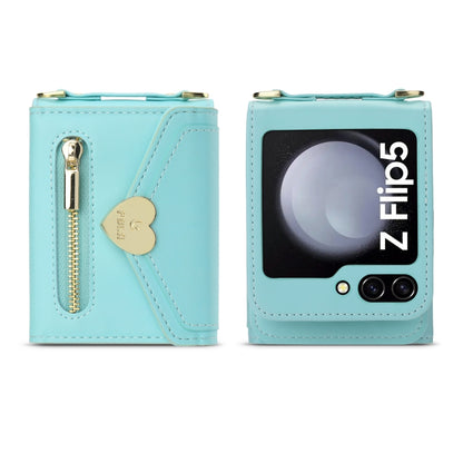 For Samsung Galaxy Z Flip5 POLA Love Buckle Multi-Card Slots Zipper Wallet Phone Case(Blue) - Galaxy Z Flip5 Cases by POLA | Online Shopping UK | buy2fix