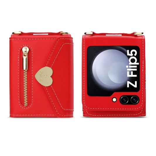 For Samsung Galaxy Z Flip5 POLA Love Buckle Multi-Card Slots Zipper Wallet Phone Case(Red) - Galaxy Z Flip5 Cases by POLA | Online Shopping UK | buy2fix