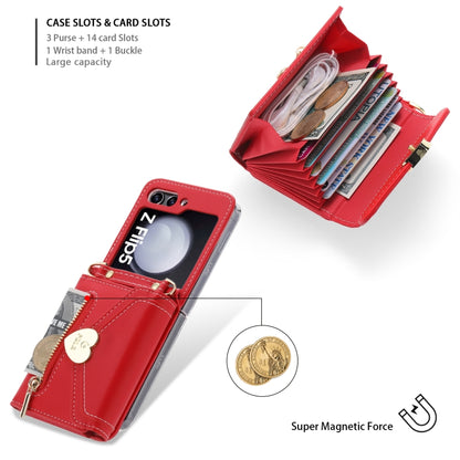 For Samsung Galaxy Z Flip5 POLA Love Buckle Multi-Card Slots Zipper Wallet Phone Case(Red) - Galaxy Z Flip5 Cases by POLA | Online Shopping UK | buy2fix