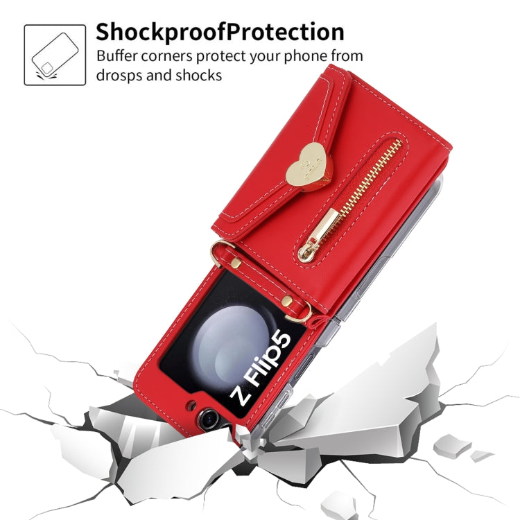 For Samsung Galaxy Z Flip5 POLA Love Buckle Multi-Card Slots Zipper Wallet Phone Case(Red) - Galaxy Z Flip5 Cases by POLA | Online Shopping UK | buy2fix