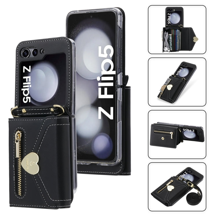 For Samsung Galaxy Z Flip5 POLA Love Buckle Multi-Card Slots Zipper Wallet Phone Case(Black) - Galaxy Z Flip5 Cases by POLA | Online Shopping UK | buy2fix