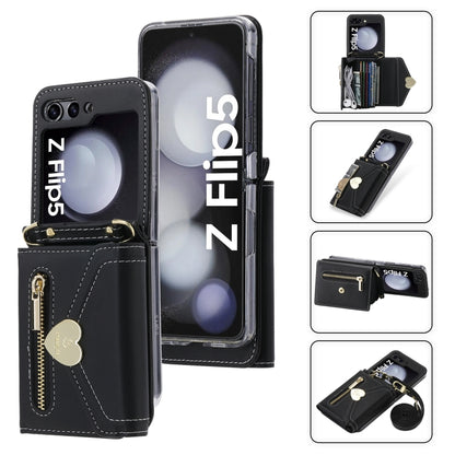 For Samsung Galaxy Z Flip5 POLA Love Buckle Multi-Card Slots Zipper Wallet Phone Case(Black) - Galaxy Z Flip5 Cases by POLA | Online Shopping UK | buy2fix