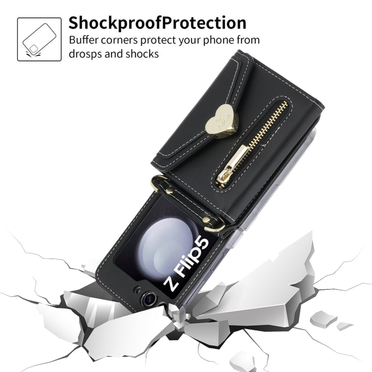 For Samsung Galaxy Z Flip5 POLA Love Buckle Multi-Card Slots Zipper Wallet Phone Case(Black) - Galaxy Z Flip5 Cases by POLA | Online Shopping UK | buy2fix