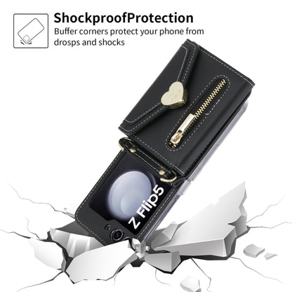 For Samsung Galaxy Z Flip5 POLA Love Buckle Multi-Card Slots Zipper Wallet Phone Case(Black) - Galaxy Z Flip5 Cases by POLA | Online Shopping UK | buy2fix