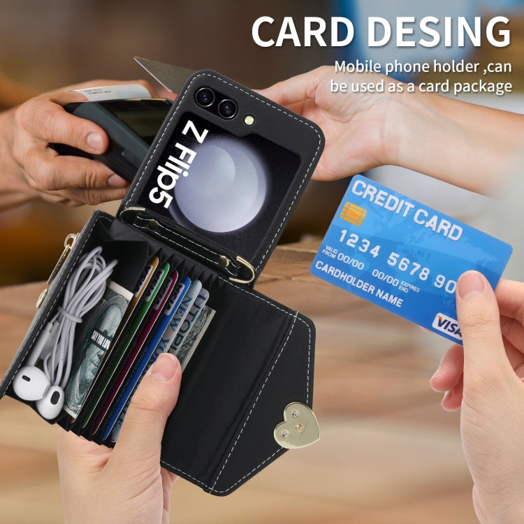 For Samsung Galaxy Z Flip5 POLA Love Buckle Multi-Card Slots Zipper Wallet Phone Case(Black) - Galaxy Z Flip5 Cases by POLA | Online Shopping UK | buy2fix