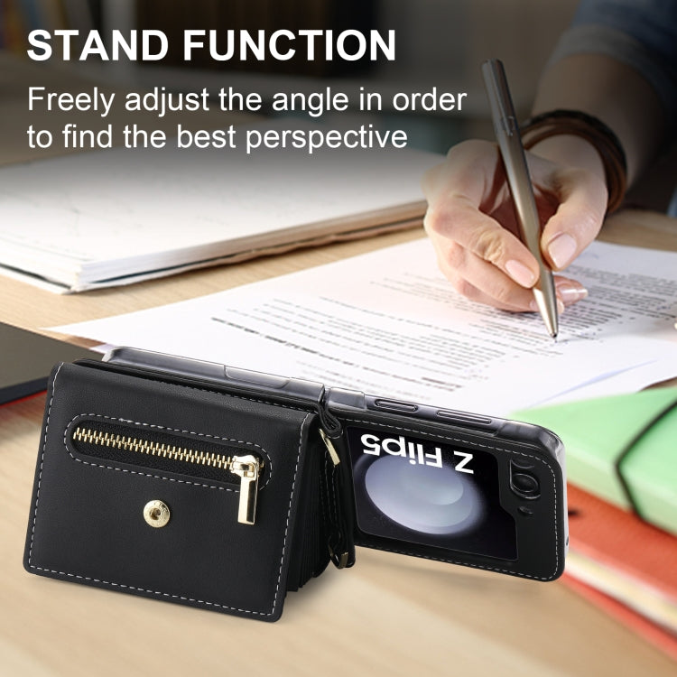 For Samsung Galaxy Z Flip5 POLA Love Buckle Multi-Card Slots Zipper Wallet Phone Case(Black) - Galaxy Z Flip5 Cases by POLA | Online Shopping UK | buy2fix
