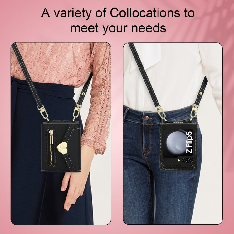 For Samsung Galaxy Z Flip5 POLA Love Buckle Multi-Card Slots Zipper Wallet Phone Case(Black) - Galaxy Z Flip5 Cases by POLA | Online Shopping UK | buy2fix