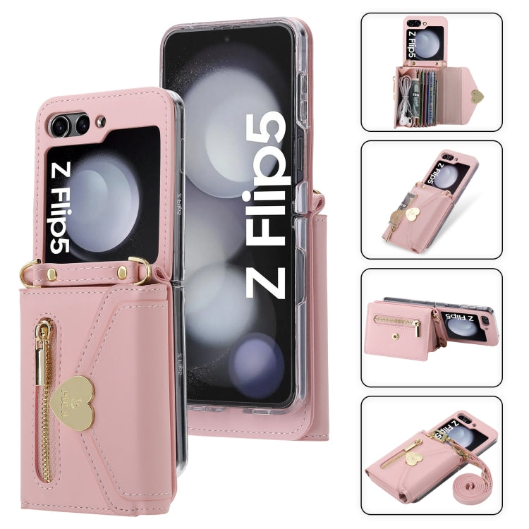 For Samsung Galaxy Z Flip5 POLA Love Buckle Multi-Card Slots Zipper Wallet Phone Case(Pink) - Galaxy Z Flip5 Cases by POLA | Online Shopping UK | buy2fix