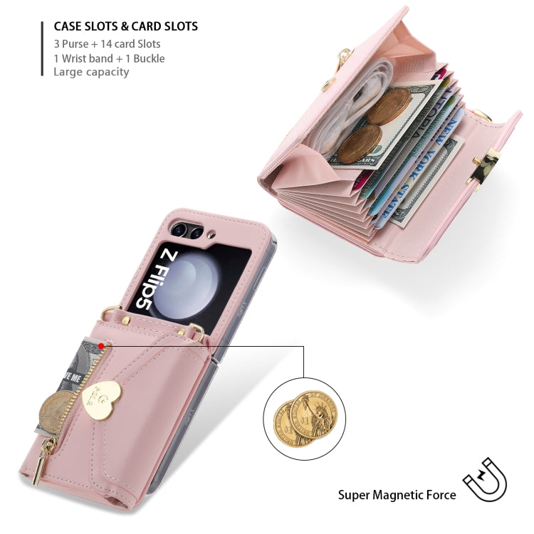 For Samsung Galaxy Z Flip5 POLA Love Buckle Multi-Card Slots Zipper Wallet Phone Case(Pink) - Galaxy Z Flip5 Cases by POLA | Online Shopping UK | buy2fix