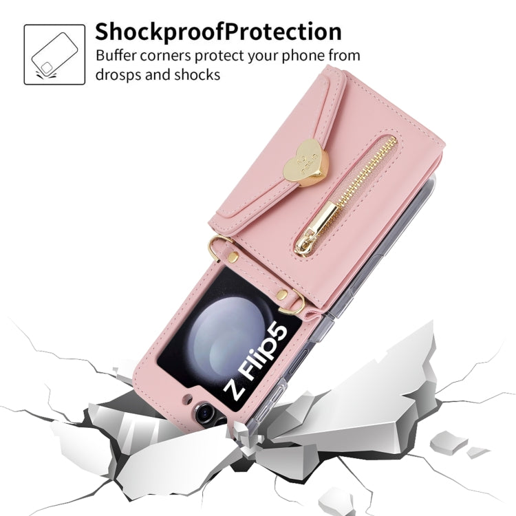 For Samsung Galaxy Z Flip5 POLA Love Buckle Multi-Card Slots Zipper Wallet Phone Case(Pink) - Galaxy Z Flip5 Cases by POLA | Online Shopping UK | buy2fix